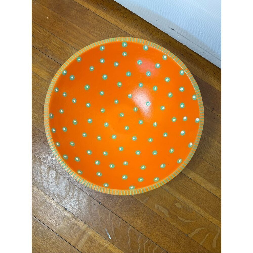 Wooden Orange Hand Painted Decorative 11.5" Bowl - Painted in Africa